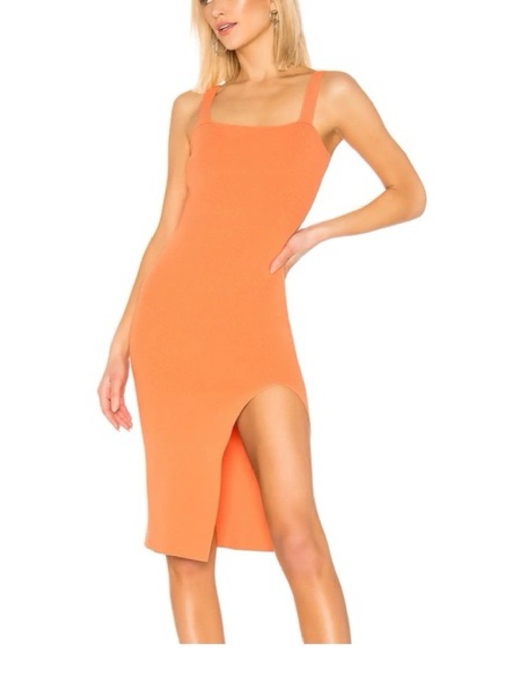 superdown revolve Orange Square-Neck Midi Bodycon Dress with High Side Slit s